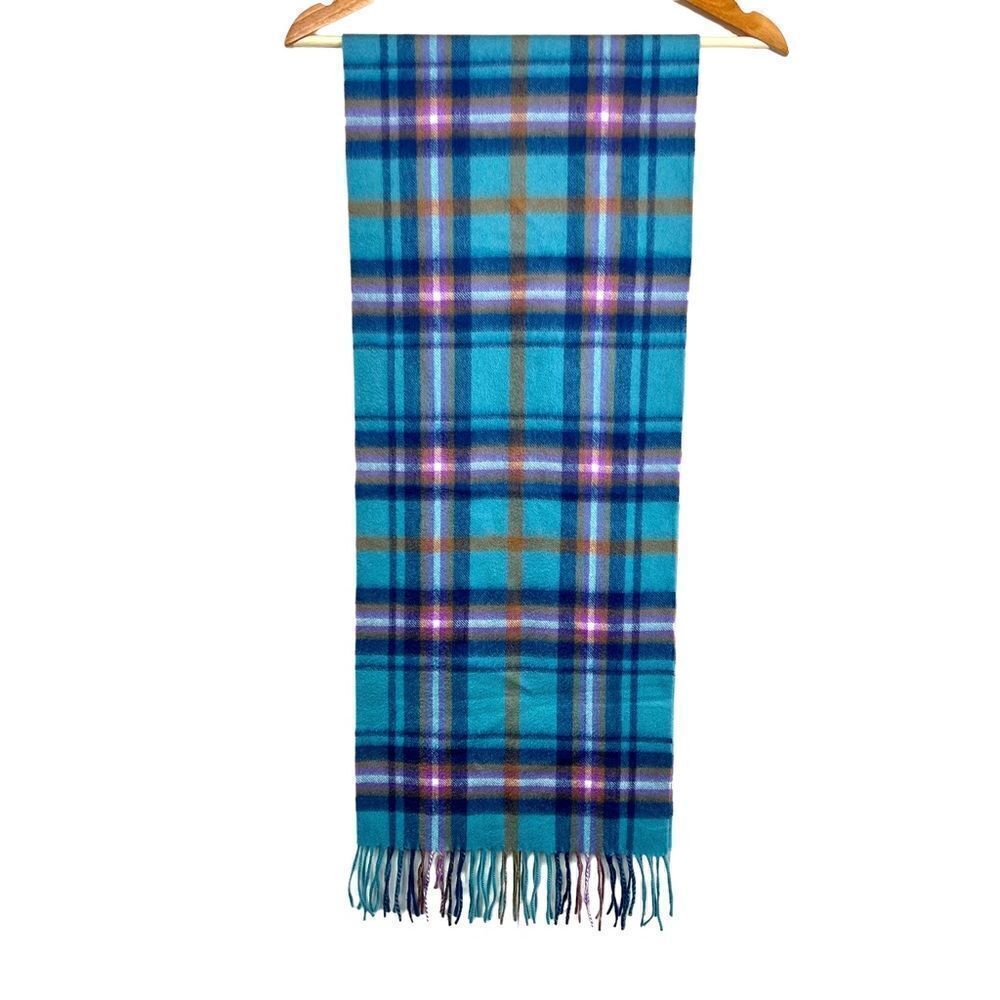 LOCHMERE 100% Cashmere Tartan Scarf 58" Length in Teal Spice